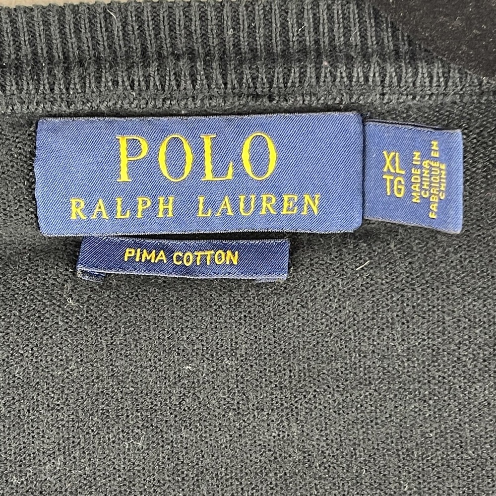 Polo Ralph Lauren Sweater Mens Medium XL Crewneck Long Sleeve Black Pima Cotton - Picture 2 of 13